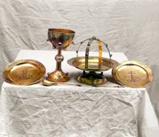 Golden vessels in the vestry of the Ipatievsky Monastery, Kostroma, 1911. Creator: Sergey Mikhaylovich Prokudin-Gorsky