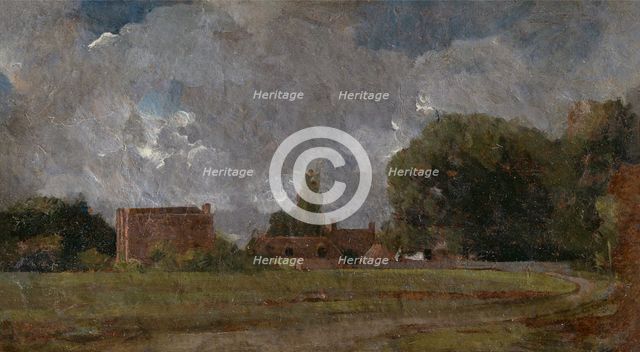 Golding Constable's House, East Bergholt: the Artist's birthplace;Landscape with Village and Trees,  Creator: John Constable.