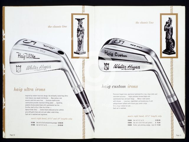 Golf irons from a golfing catalogue. Creator: Unknown.