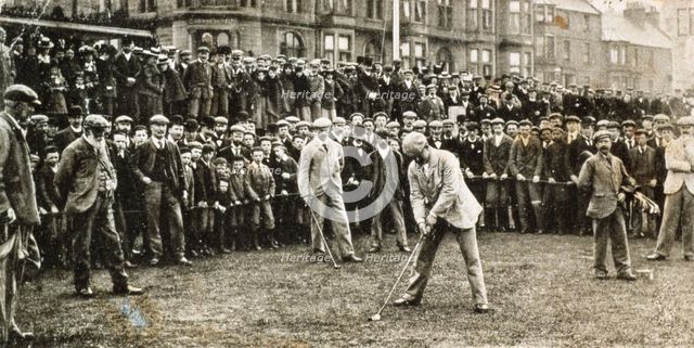 Golfer about to tee off at a tournament, 1902. Creator: Unknown.