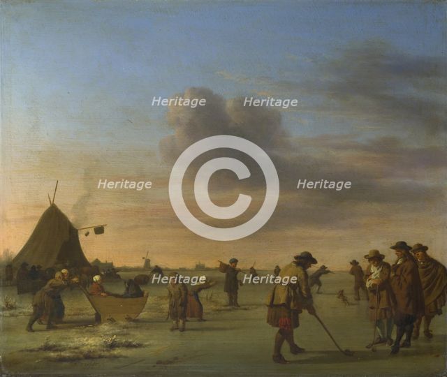 Golfers on the Ice near Haarlem, 1668. Artist: Velde, Adriaen, van de (1636-1672)