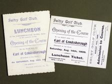 Golfing tickets documenting the opening of Selby Golf Course, 1909. Creator: Unknown