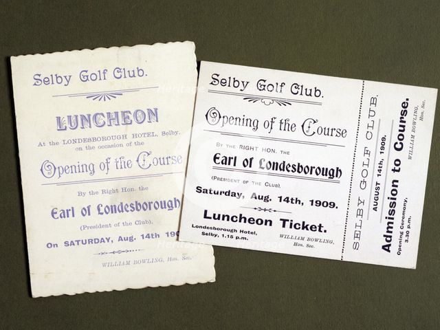 Golfing tickets documenting the opening of Selby Golf Course, 1909. Creator: Unknown.