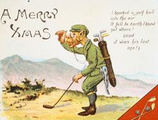 Golfing Christmas card, British, 1910