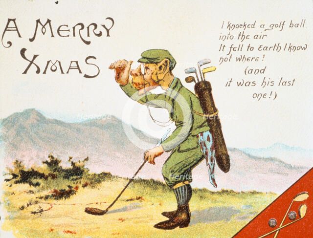 Golfing Christmas card, British, 1910. Artist: Unknown