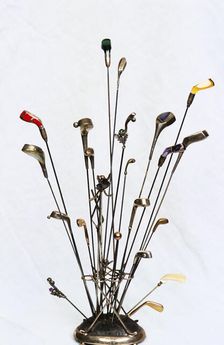 Golfing hatpins and pin holder