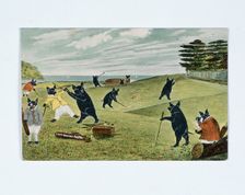 Golfing illustration, pigs on the golf course, c1930s. Creator: Unknown