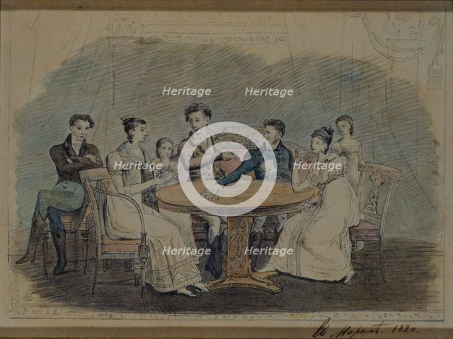 Golitsyn Family at the Table, 1820. Artist: Anonymous  