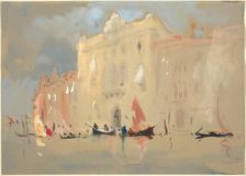 Gondolas Before a Palace on the Grand Canal in Venice. Creator: Hercules Brabazon Brabazon