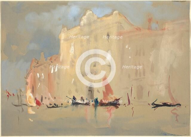 Gondolas Before a Palace on the Grand Canal in Venice. Creator: Hercules Brabazon Brabazon.