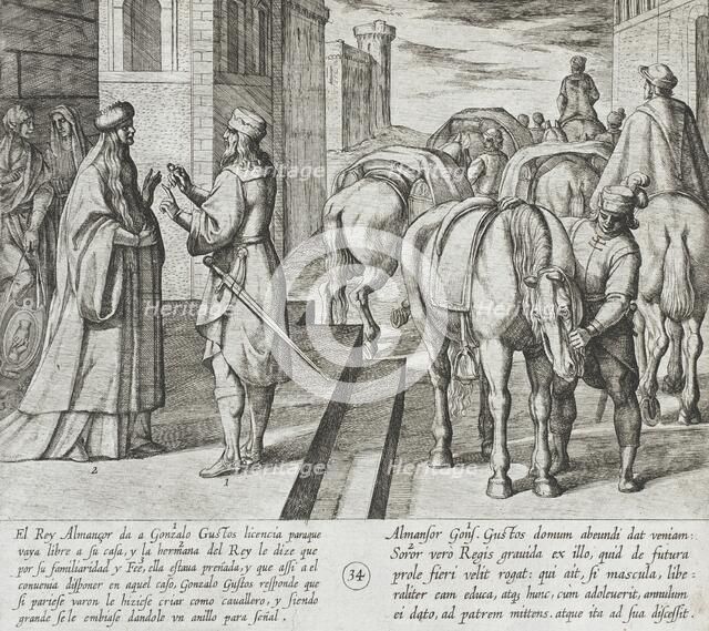 Gonzalo Gustos Outlines the Fate of His Unborn Child, Turning Over the Ring to be Given to...., 1612 Creator: Antonio Tempesta.