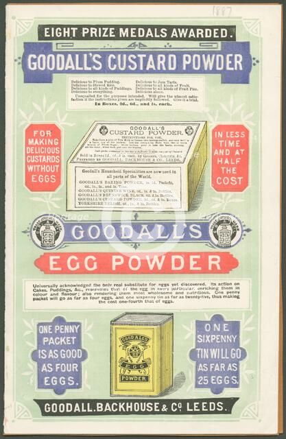 Goodall's Custard Powder, 1887. Artist: Unknown