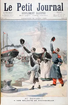 Goodbye!!, French soldiers on the way to Madagascar, 1895. Creator: F Meaulle