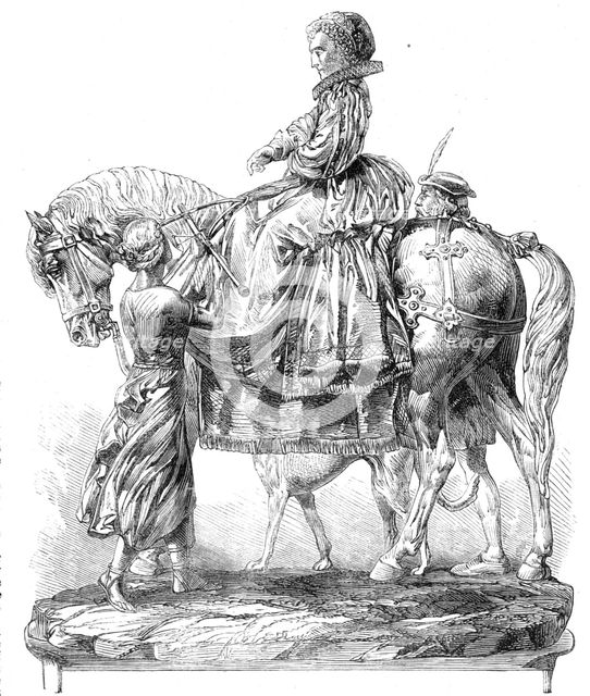 Goodwood Races: the Goodwood Cup - equestrian statue of Queen Elizabeth, 1865. Creator: Unknown.