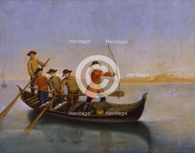 Goosander hunting (La caccia allo smergo), c.1760. Creator: Longhi, Pietro (1701-1785).