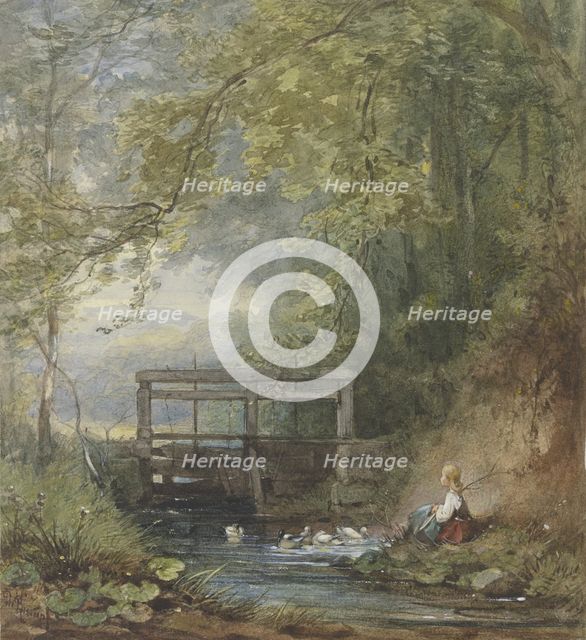 Goose girl at a lock, c1840-1890s Creator: Philipp Rumpf.