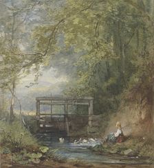 Goose girl at a lock, c1840-1890s Creator: Philipp Rumpf