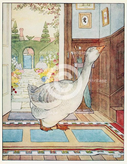 Goosey, Goosey Gander, Where Shall I Wander?, from A Nursery Rhyme Picture Book, pub. 1914. Creator: Leonard Leslie Brooke (1862 - 1940).