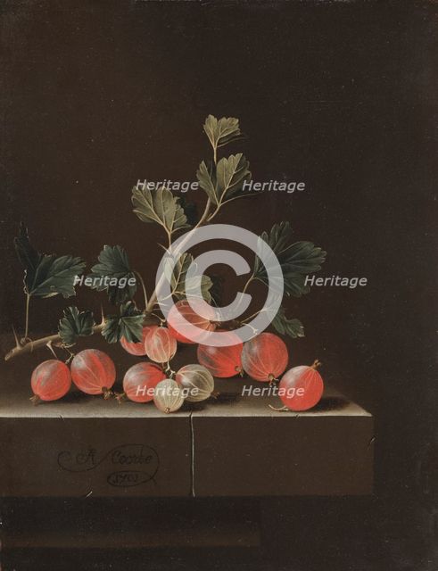 Gooseberries on a Table, 1701. Creator: Adriaen Coorte (Dutch, c. 1660-aft 1707).