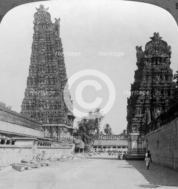 Gopuram, Sri Meenakshi Hindu Temple, Madurai, Tamil Nadu, India, c1900s(?).Artist: Underwood & Underwood