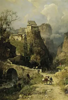 Gorge and hermitage of San Romedio near Val di Non, 1893. Creator: Robert Russ
