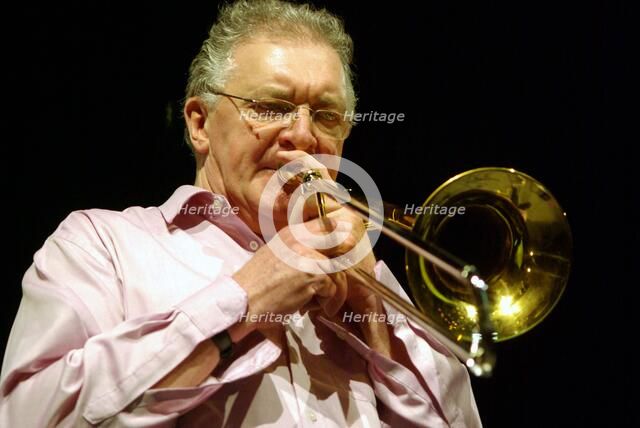 Gordon Campbell, trombone player, The Hawth Theatre, Crawley, West Sussex. Artist: Brian O'Connor