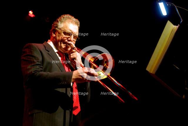 Gordon Campbell, trombone player, The Hawth Theatre, Crawley, West Sussex. Artist: Brian O'Connor