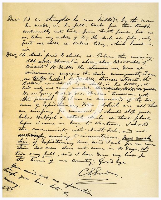 Gordon's diary of the siege of Khartoum, 14th December 1884. Artist: General Gordon