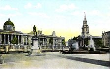 Gordon's Statue and National Gallery, Trafalgar Square, London, 20th Century