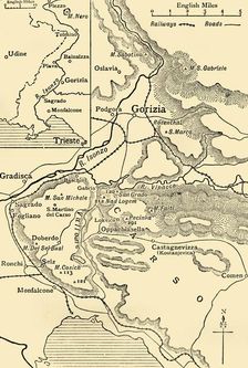 Gorizia and the Carso: map illustrating the Italian advance towards Trieste in 1916 (c1920). Creator: Unknown