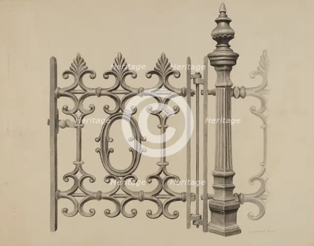 Gate and Gatepost, c. 1939. Creator: Jerome Hoxie.