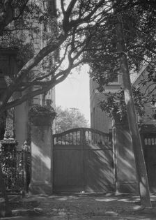 Gate between two buildings, New Orleans, or Charleston, South Carolina, between 1920 and 1926. Creator: Arnold Genthe