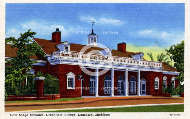 Gate Lodge entrance, Greenfield Village, Dearborn, Michigan, USA, 1940. Artist: Unknown