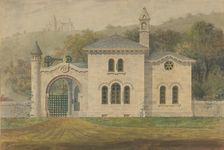 Gate Lodge for Amos G. Hull, Newburgh, New York (front elevation), 1849. Creator: Alexander Jackson Davis