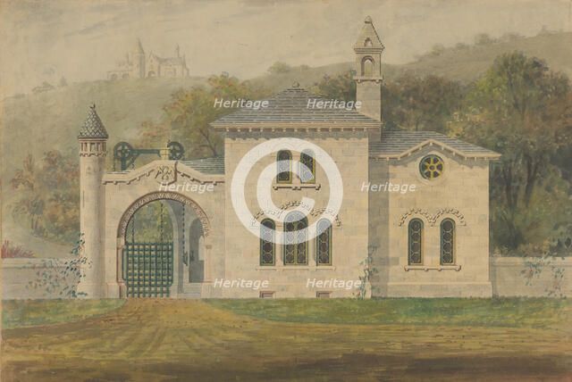 Gate Lodge for Amos G. Hull, Newburgh, New York (front elevation), 1849. Creator: Alexander Jackson Davis.