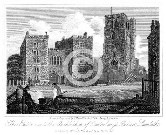 Gatehouse of Lambeth Palace, London, 1816.Artist: I Varrall