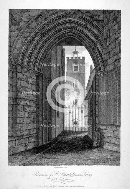 Gateway to the Church of St Bartholomew-the-Great, Smithfield, City of London, 1805.     Artist: John Greig