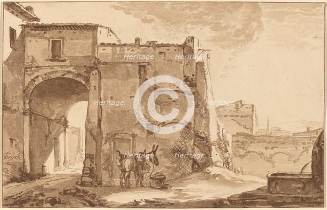 Gateway with Traveler and Mule, 1781, published 1782. Creator: Cornelis Brouwer.