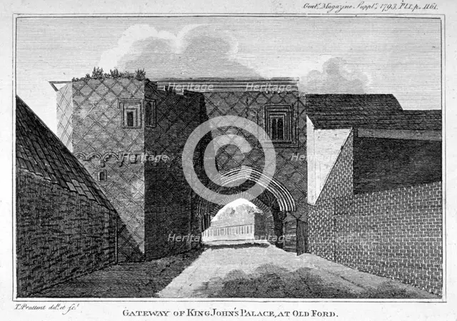 Gateway of King John's Palace at Old Ford, Poplar, London, 1793. Artist: Thomas Prattent