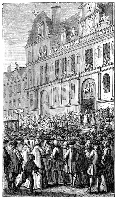 Gathering Outside The Town Hall, (1885).Artist: Bonnart