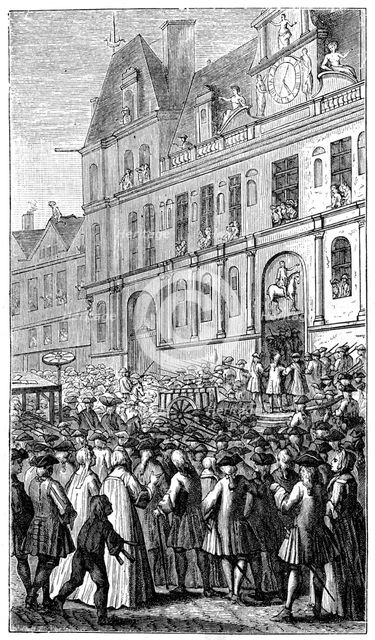 Gathering Outside The Town Hall, (1885).Artist: Bonnart