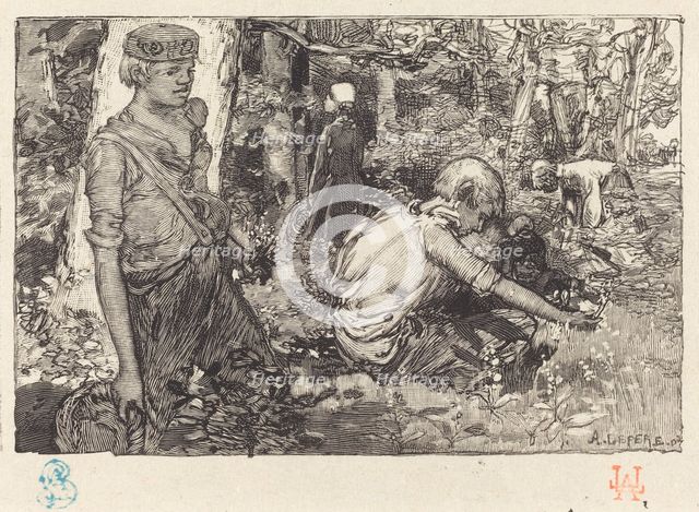 Gathering of May-lily (La cueillette du muguet), 1908. Creator: Auguste Lepere.