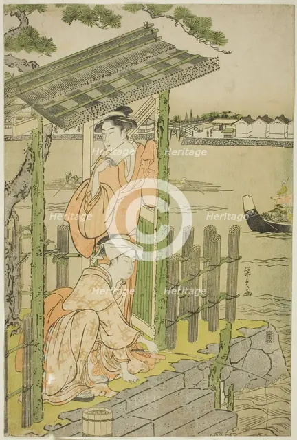 Gathering at a Teahouse on the Bank of the Sumida River, c. 1788/90. Creator: Hosoda Eishi.