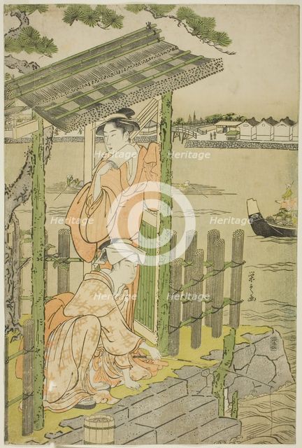 Gathering at a Teahouse on the Bank of the Sumida River, c. 1788/90. Creator: Hosoda Eishi.