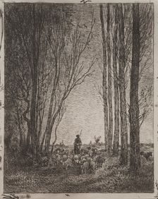 Gathering in the Flock, original impression 1862, printed in 1921. Creator: Charles François Daubigny (French, 1817-1878)