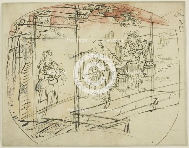 Gathering Salt Water at the Beach, n.d. Creator: Utagawa Kuniyoshi.