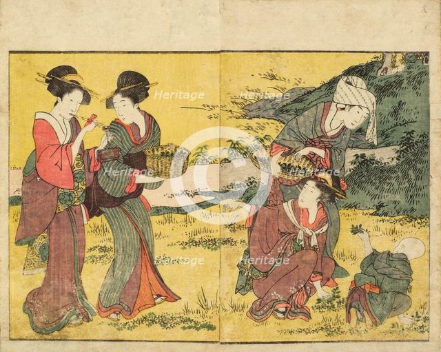 Gathering Spring Herbs. From the Picture Book of Flowers of the Four Seasons (Ehon shiki..., 1801. Creator: Utamaro, Kitagawa (1753-1806).