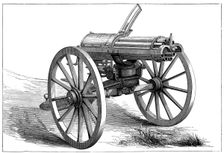 Gatling rapid fire gun, 1870. Artist: Anon