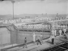 Gatun Upper Locks- Footbridge across Upper Guard Gates, between c1910 and c1915. Creator: Bain News Service