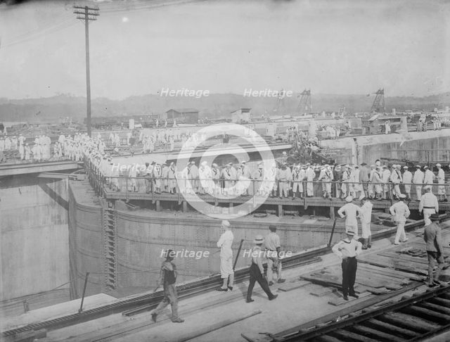 Gatun Upper Locks- Footbridge across Upper Guard Gates, between c1910 and c1915. Creator: Bain News Service.